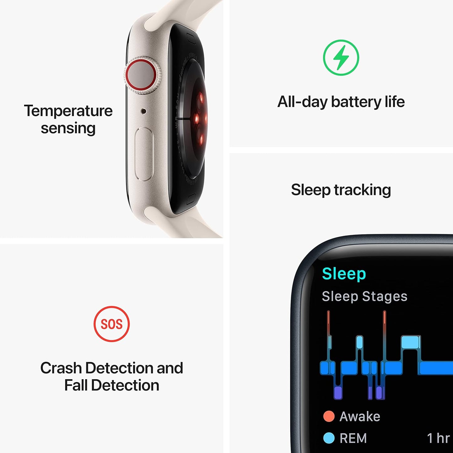 Apple Watch Series 8 (GPS + Cellular, 45MM) - Silver Aluminum Case with M/L White Sport Band - MP4W3LL/A
