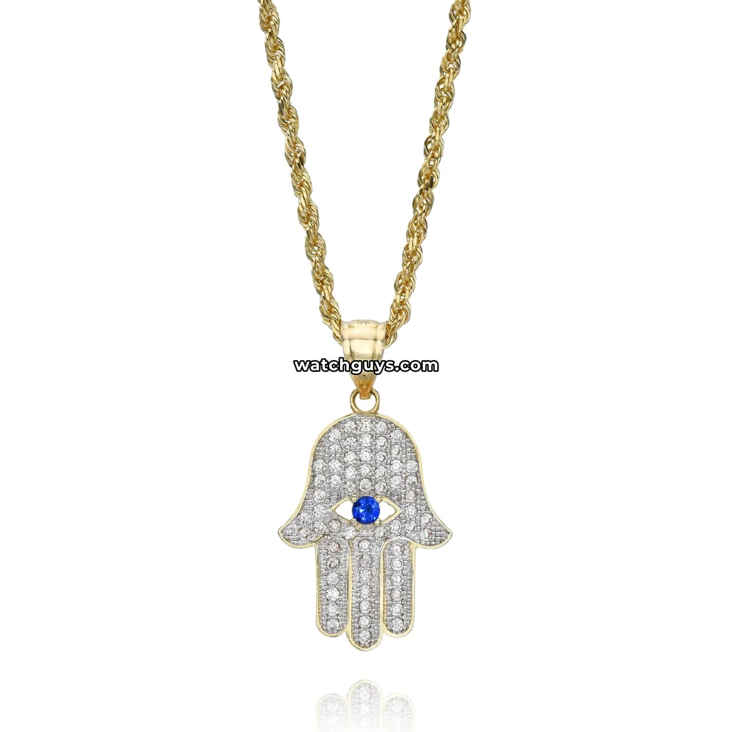 Diamond Hamsa Pendant 1.15 Carat TW with 14k Rope Chain