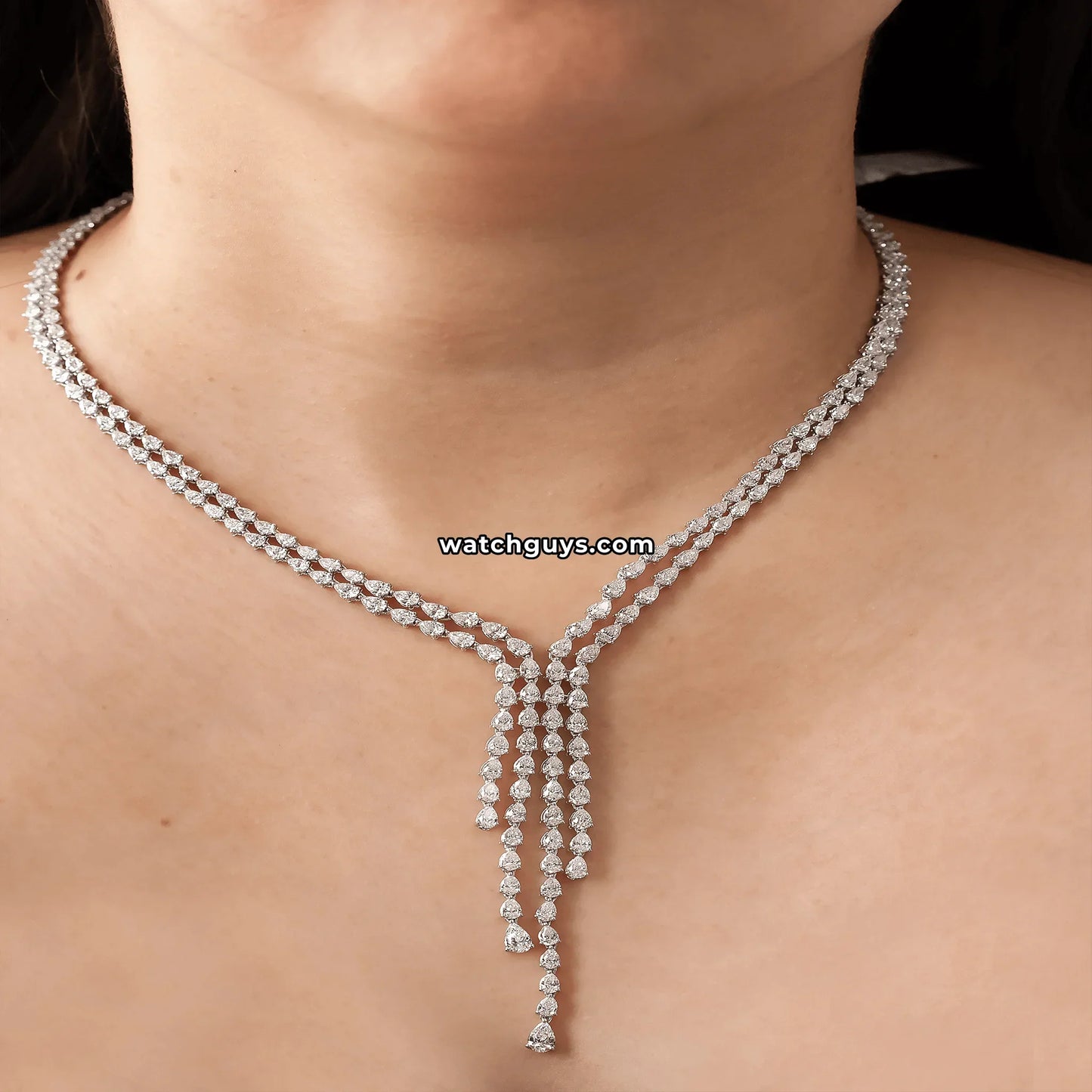 Pear Diamond Necklace 20.88 Carat TW 18k White Gold