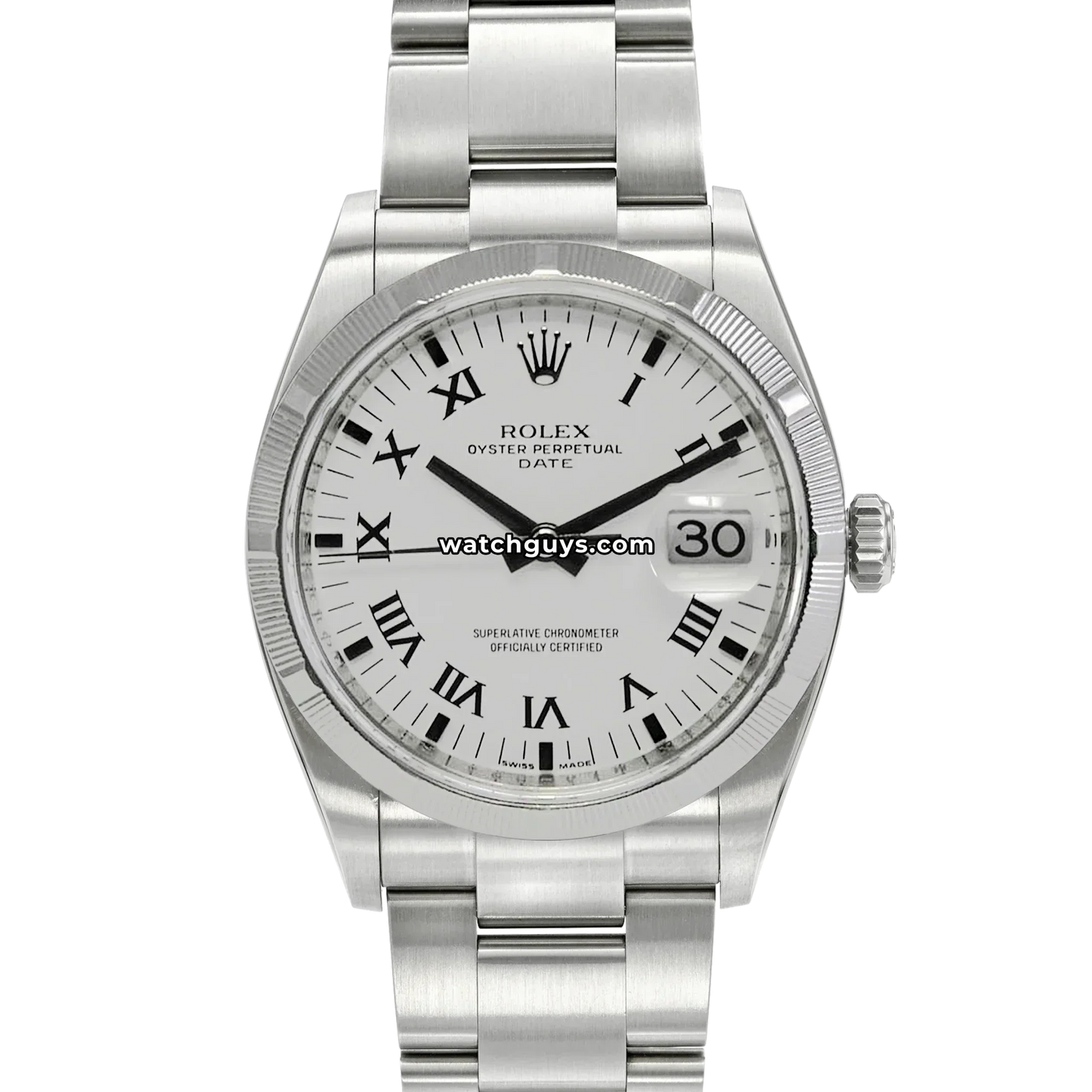 Rolex Date 115210 White Buckley Dial Oyster