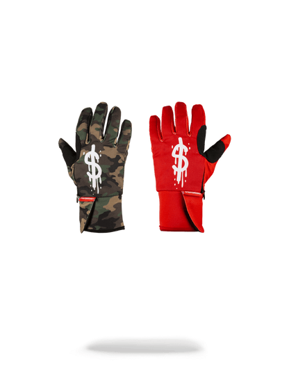 LEFT RED / RIGHT CAMO MONEY DRIPS GLOVES