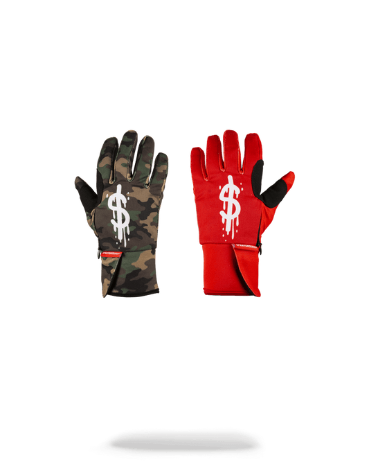 LEFT RED / RIGHT CAMO MONEY DRIPS GLOVES