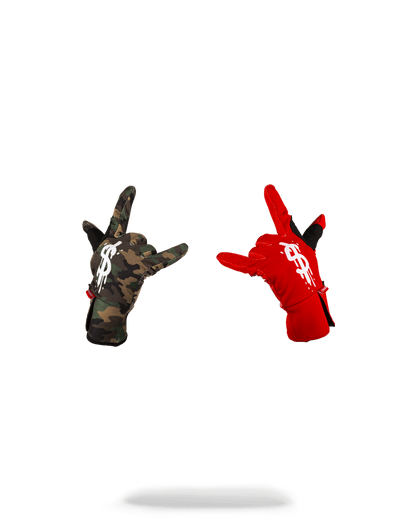 LEFT RED / RIGHT CAMO MONEY DRIPS GLOVES
