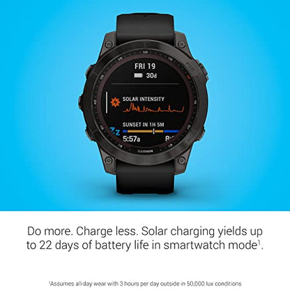 Garmin Fenix 7 Sapphire Solar GPS Smartwatch - 47mm - Carbon Gray DLC Titanium w/ Black Band