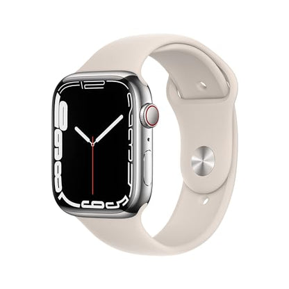 Apple Watch Series 7 (GPS + Cellular, 45MM) Silver Stainless Steel Case with Starlight Sport Band - MKJD3LL/A