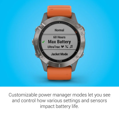 Garmin - f?nix 6 Sapphire 33mm  - Titanium With Ember Orange Band - 010-02158-13