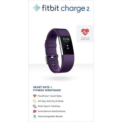 Fitbit Charge 2 HR + Fitness Wristband Watch - Large - Plum - FB407SPML