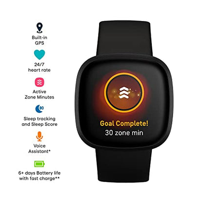 Fitbit - Versa 3 Health & Fitness Smartwatch - Black - FB511BKBK