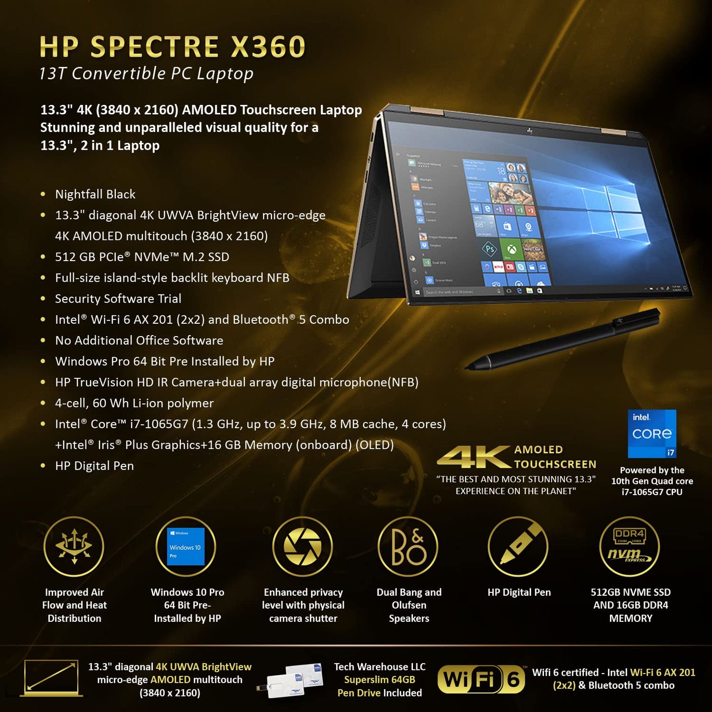 HP Spectre x360 - 2-in-1 UHD Touch - i7-1065G7 - 16GB RAM - 512GB SSD - Blue