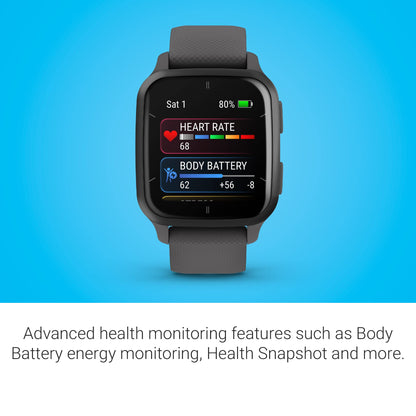 Garmin Venu Sq 2 GPS 40mm Slate Aluminum with Shadow Gray Case w/ Gray Silicone Band - 010-02701-00