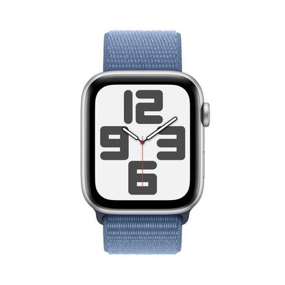 Apple Watch SE 2nd Generation (GPS + Cellular) 44mm Silver Aluminum Case with Winter Blue Sport Loop - MRHL3LL/A