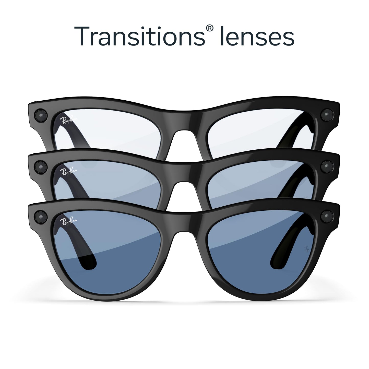Ray-Ban Meta Skyler Glasses with Meta AI ? Audio, Photo, and Video Compatibility ? Transitions Cerulean Blue Lenses ? Shiny Black ? 601/MF52