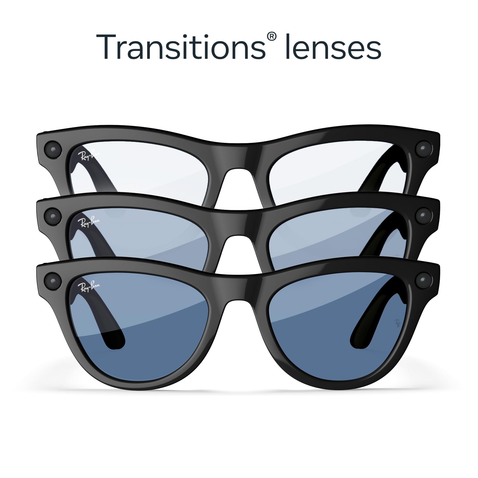 Ray-Ban Meta Skyler Glasses with Meta AI ? Audio, Photo, and Video Compatibility ? Transitions Cerulean Blue Lenses ? Shiny Black ? 601/MF52