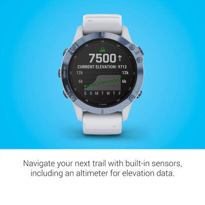 Garmin Fenix 6 Pro Solar ? 47mm Titanium ? Mineral Blue Case with Whitestone Band ? 010-02410-18