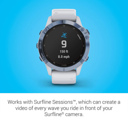 Garmin Fenix 6 Pro Solar ? 47mm Titanium ? Mineral Blue Case with Whitestone Band ? 010-02410-18