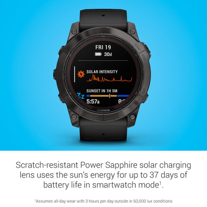 Garmin f?nix 7X Pro Sapphire Solar GPS ? Carbon Gray DLC Titanium with Black Silicone Band ? 010-02778-10