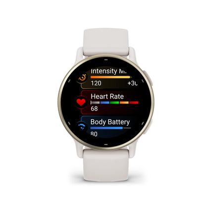 Garmin Vivoactive 5 GPS Smartwatch ? 42mm Cream Gold Aluminum with Ivory Silicone Band ? 010-02862-11