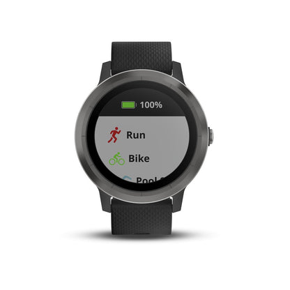 Garmin Vivoactive 3 43mm Slate Stainless Steel with Black Case w/ Black Silicone Band - 010-01769-11