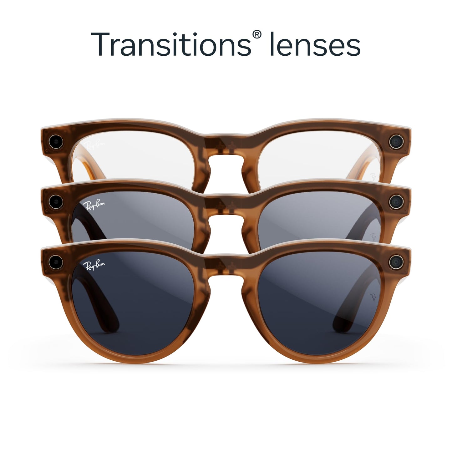 Ray-Ban Meta ? Headliner Smart Glasses with Meta AI, Audio, Photo, and Video ? Clear to Sapphire Transitions Lenses ? Shiny Caramel ? 6706MF50