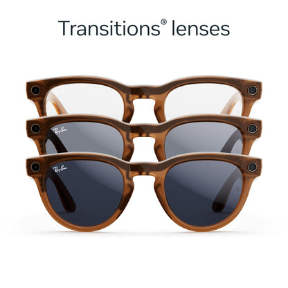 Ray-Ban Meta ? Headliner Smart Glasses with Meta AI, Audio, Photo, and Video ? Clear to Sapphire Transitions Lenses ? Shiny Caramel ? 6706MF50