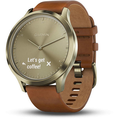 Garmin vivomove HR Premium Watch S/M, Gold with Light Brown Leather Band - 010-01850-15