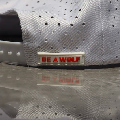 Flat Bill Snapback Hat Arctic White W/ Blood Orange Accents