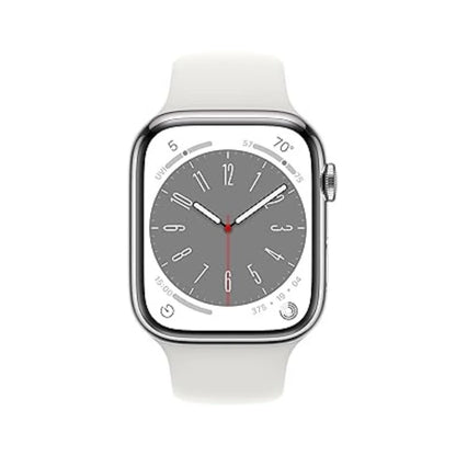 Apple Watch Series 8 (GPS+ Cellular 45MM) Silver Aluminum Case with White Sport Band - MP4Q3LL/A