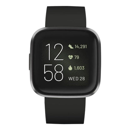 Fitbit Versa 2 - 40mm Aluminum Case - Carbon w Black Silicone Band - FB507BKBK