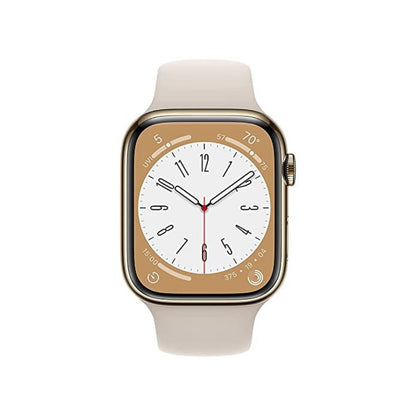 Apple Watch Series 8 (GPS + Cellular) 45mm Gold Stainless Steel Case with Starlight Sportband - S/M - MNVX3LL/A