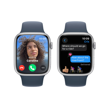 Apple Watch Series 9 GPS 45mm Silver Aluminum Case w/ Storm Blue Sport Band (S/M) -  MR9D3LW/A