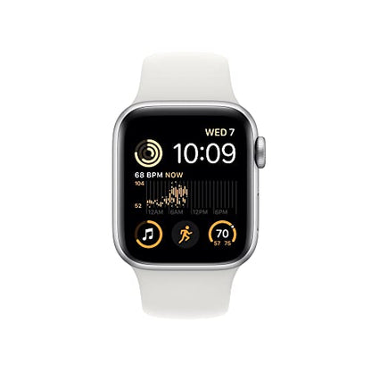 Apple Watch SE 2nd Generation (GPS) 40mm Aluminum Case with White Sport Band - M/L - Silver - MNTC3LL/A