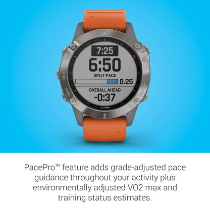 Garmin - f?nix 6 Sapphire 33mm  - Titanium With Ember Orange Band - 010-02158-13