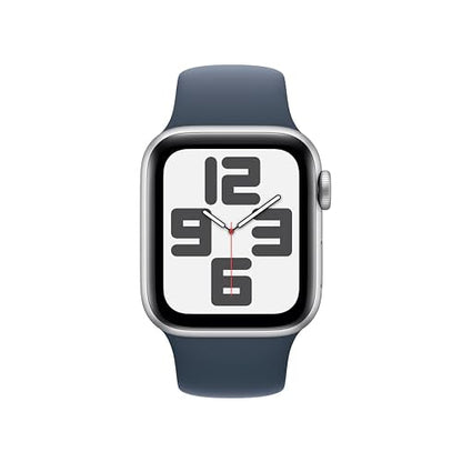 Apple Watch SE 2nd Generation (GPS + Cellular) 40mm Silver Aluminum Case with Storm Blue Sport Band - MRGH3LL/A