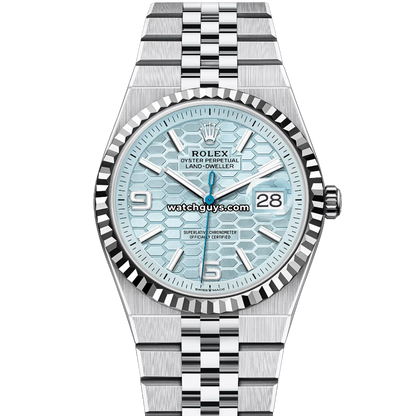 Rolex Land-Dweller 127236 Platinum Ice Blue Honeycomb Motif