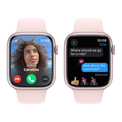 Apple Watch Series 9 (GPS + Cellular) 45mm Aluminum Case with Light Pink Sport Band - S/M - Pink - MRMK3LL/A