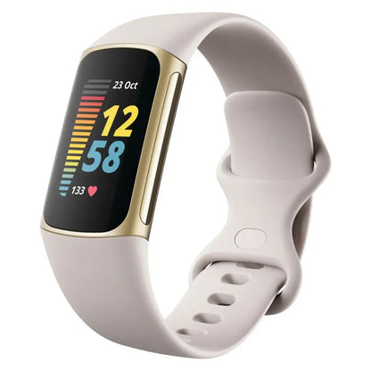 Fitbit Charge 5 ? Advanced Fitness & Health Tracker ? Soft Gold / White Band ? FB421GLWT