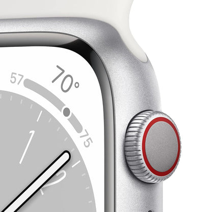 Apple Watch Series 8 (GPS + Cellular, 45MM) - Silver Aluminum Case with M/L White Sport Band  - MP4W3LL/A