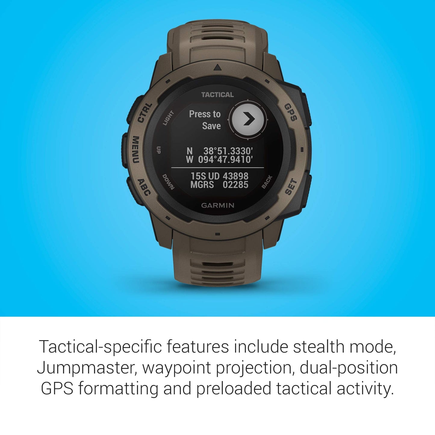Garmin Instinct Tactical, Rugged GPS Watch, Tan - 010-02064-71