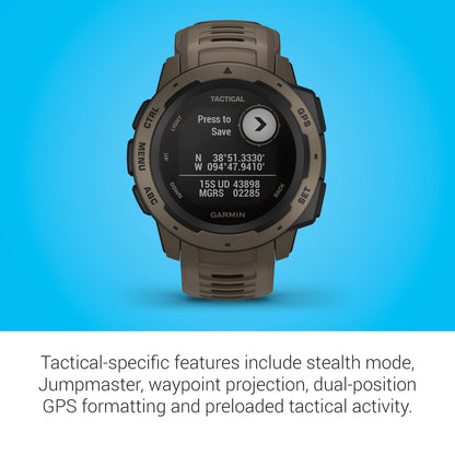 Garmin Instinct Tactical, Rugged GPS Watch, Tan - 010-02064-71