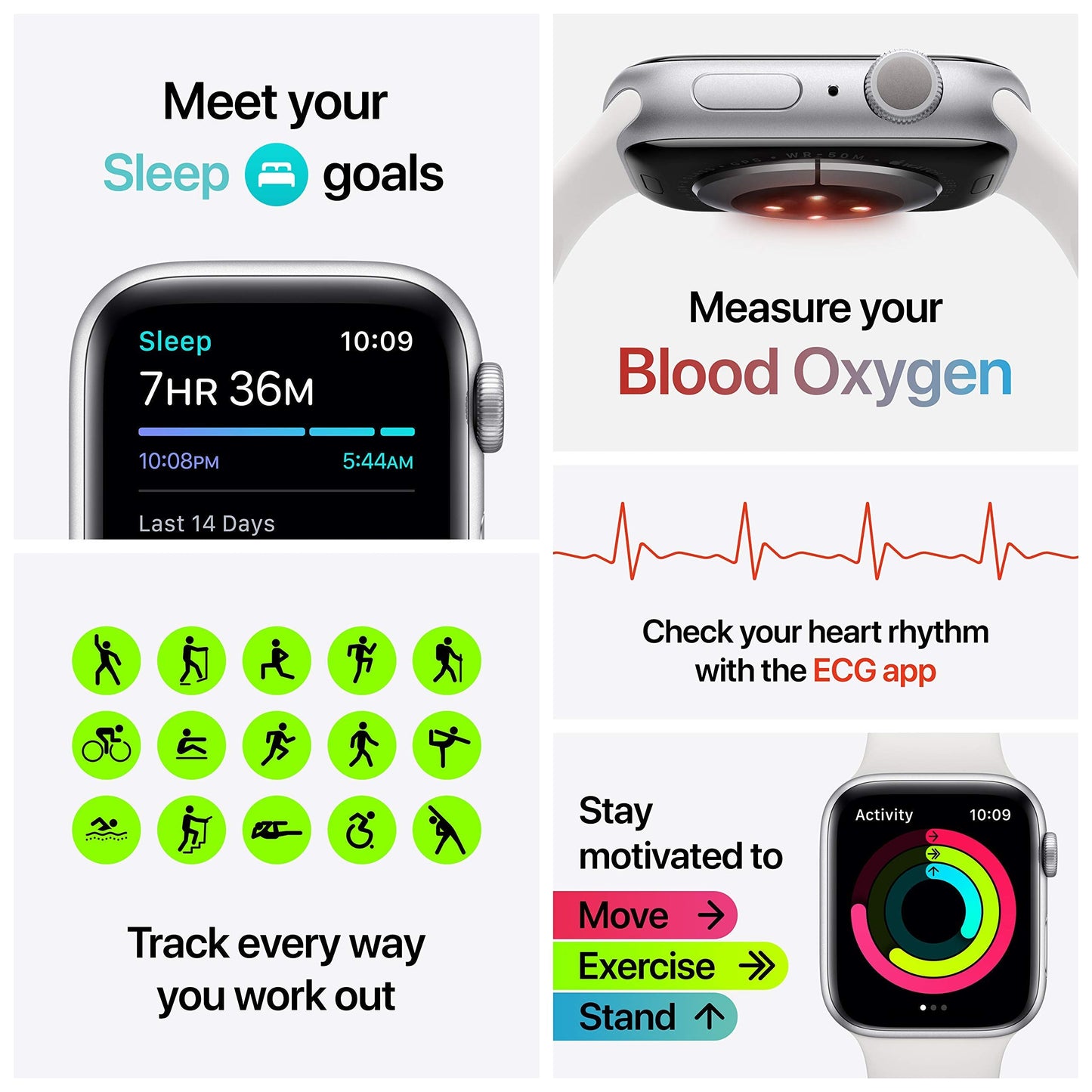 Apple Watch Series 6 44mm Silver Aluminum Case with White Sport Band GPS - M00D3LL/A