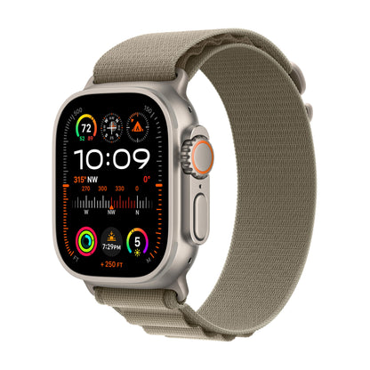 Apple Watch Ultra 2 (GPS + Cellular) 49mm Titanium Case with Olive Alpine Loop - Large - MRF03LL/A