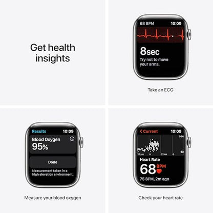 Apple Watch Series 7 (GPS + Cellular, 45MM) Silver Stainless Steel Case with Starlight Sport Band - MKJD3LL/A