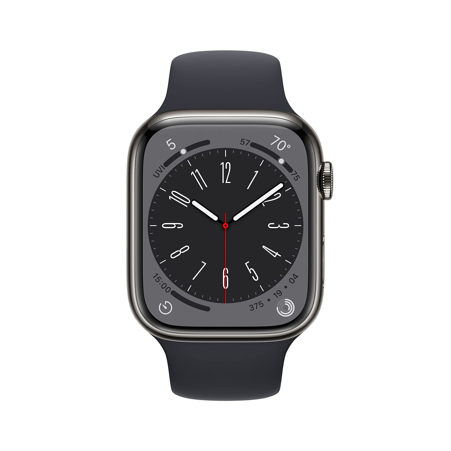 Apple Watch Series 8 GPS + Cell 45mm Graphite Stainless Steel Case w/ Midnight Sport Band - S/M - MNW13LL/A