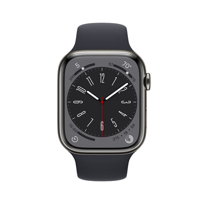 Apple Watch Series 8 GPS + Cell 45mm Graphite Stainless Steel Case w/ Midnight Sport Band - S/M - MNW13LL/A