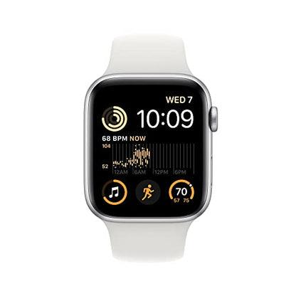 Apple Watch SE 2nd Generation (GPS) 44mm Aluminum Case with White Sport Band - M/L - Silver - MNTJ3LL/A