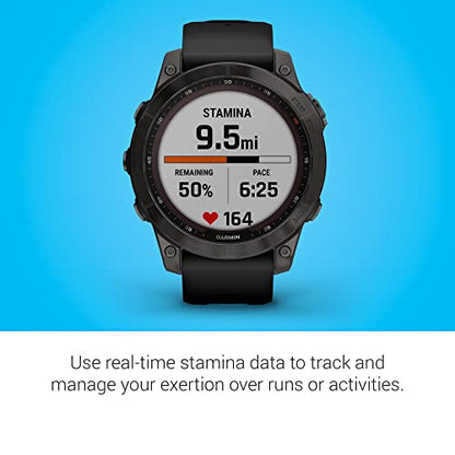 Garmin Fenix 7 Sapphire Solar GPS Smartwatch - 47mm - Carbon Gray DLC Titanium w/ Black Band