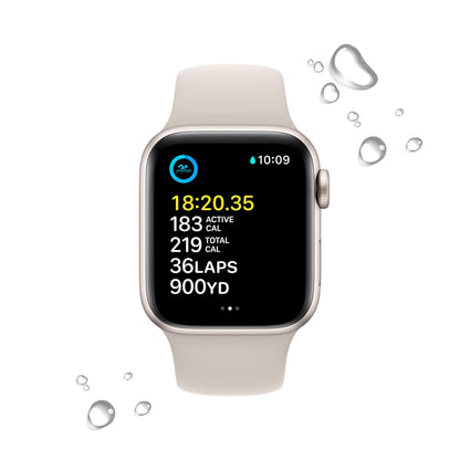 Apple Watch SE 2nd Gen (GPS) 40mm Starlight Aluminum Case w/ Starlight Sport Band - M/L - MR9V3LL/A