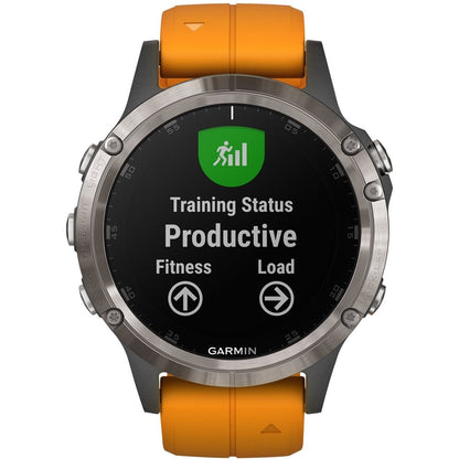 Garmin fenix 5 Plus - Multisport GPS Smartwatch, Topo Maps, Heart Rate, Music, Payment, Titanium/Orange Band - 010-01988-04