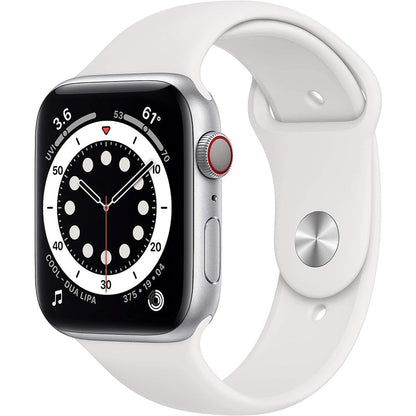 Apple Watch Series 6 (GPS + Cellular, 44mm) - Silver Aluminum Case with White Sport Band