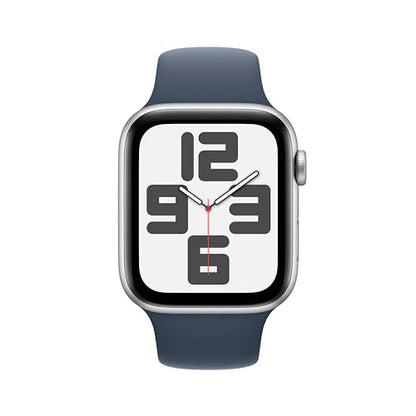 Apple Watch SE 2nd Generation (GPS) 44mm Silver Aluminum Case with Storm Blue Sport Band - M/L - MREE3LL/A